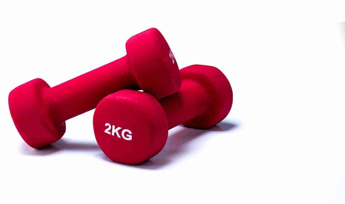 Set of Neoprene Dumbbells on white background