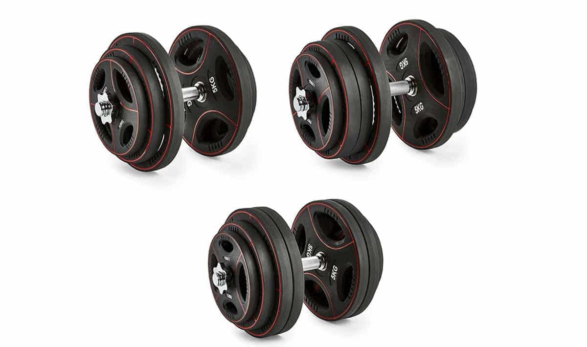 Set of black Urethane Dumbbells on white background