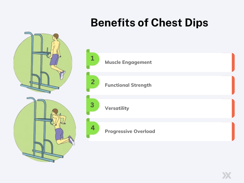 infographic of chest dips benefits 