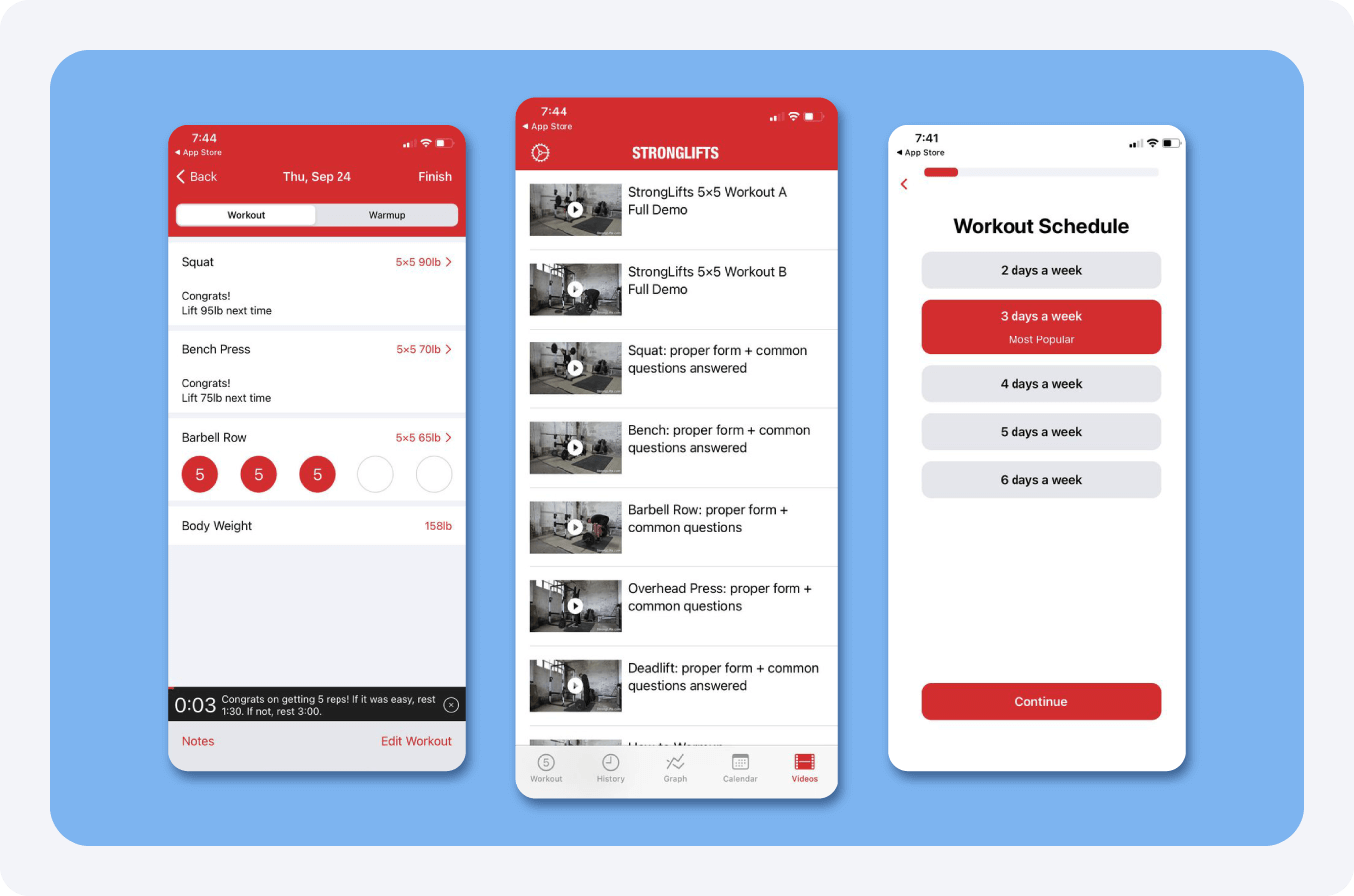 Screenshot of the Stronglifts app