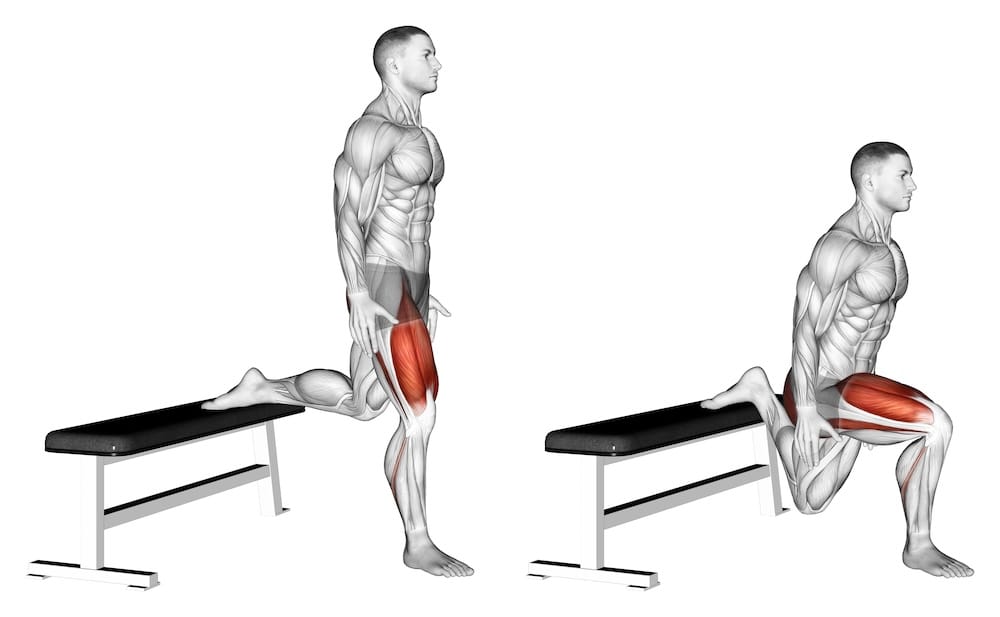 Bulgarian Split Squat. Thighs exercise. Male figure